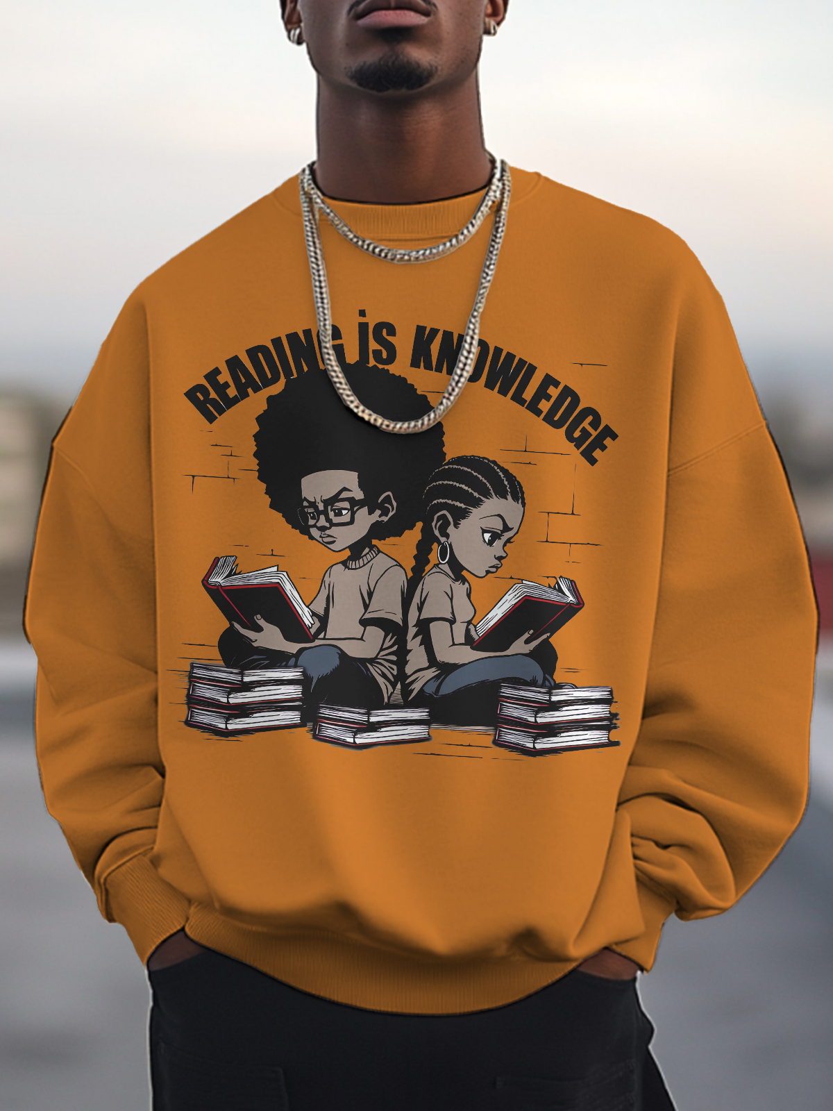 Men's Reading Is Knowledge Art Print Cotton Casual Sweatshirt-Styleame