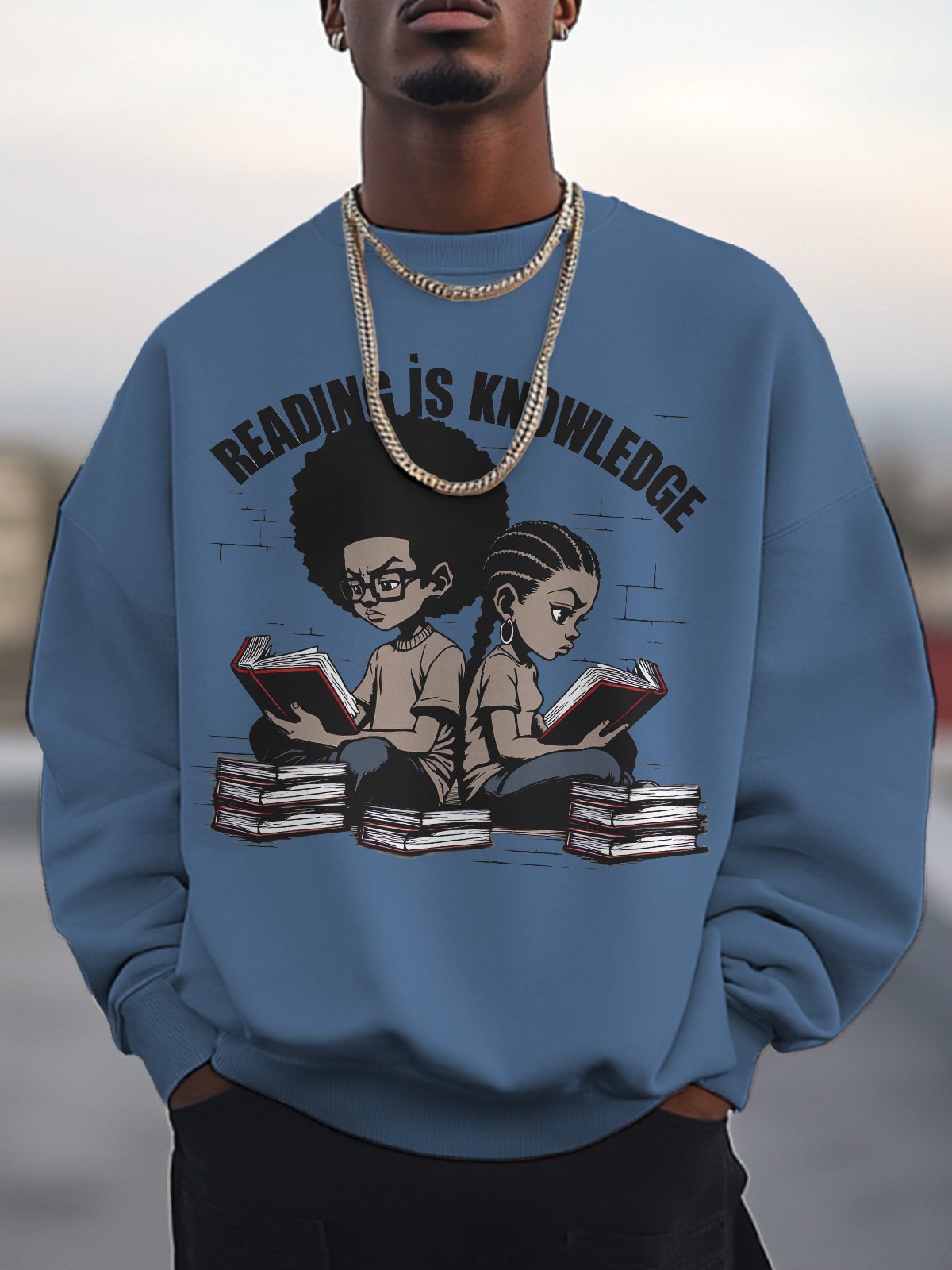 Men's Reading Is Knowledge Art Print Cotton Casual Sweatshirt-Styleame