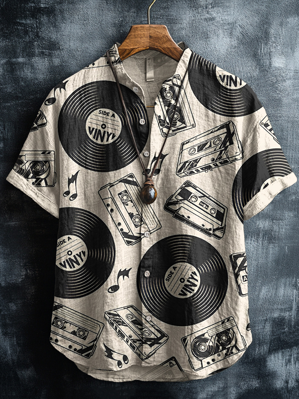 Men's Retro Record Cassette Tape Art Print Short Sleeve Shirt-Styleame