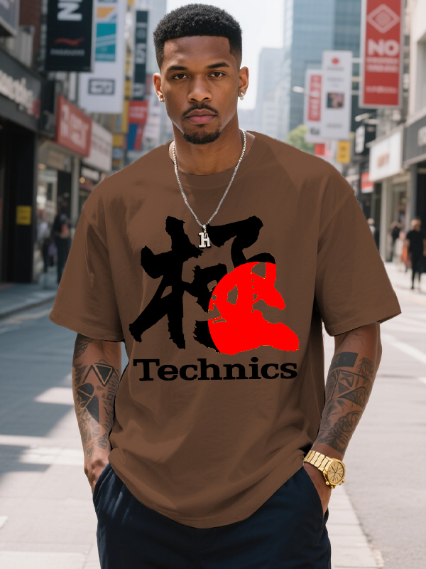 Men's Funny Hip Hop Technics Print Cotton Casual T-Shirt-Styleame