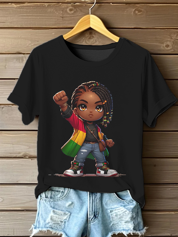 Women's Black History Month Black Power Print Casual T-Shirt-Styleame