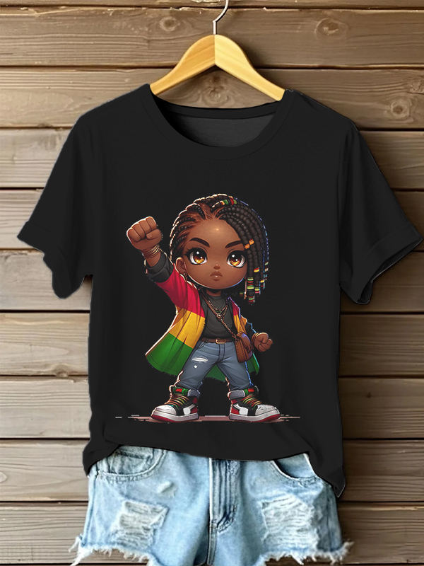 Women's Black History Month Black Power Print Casual T-Shirt-Styleame
