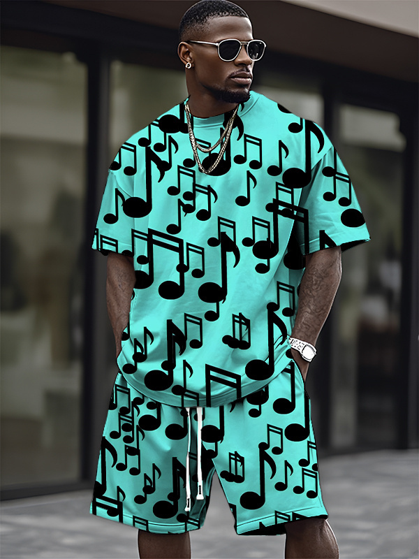 Men's Music Notes All Over Print T-Shirt Shorts Set-Styleame