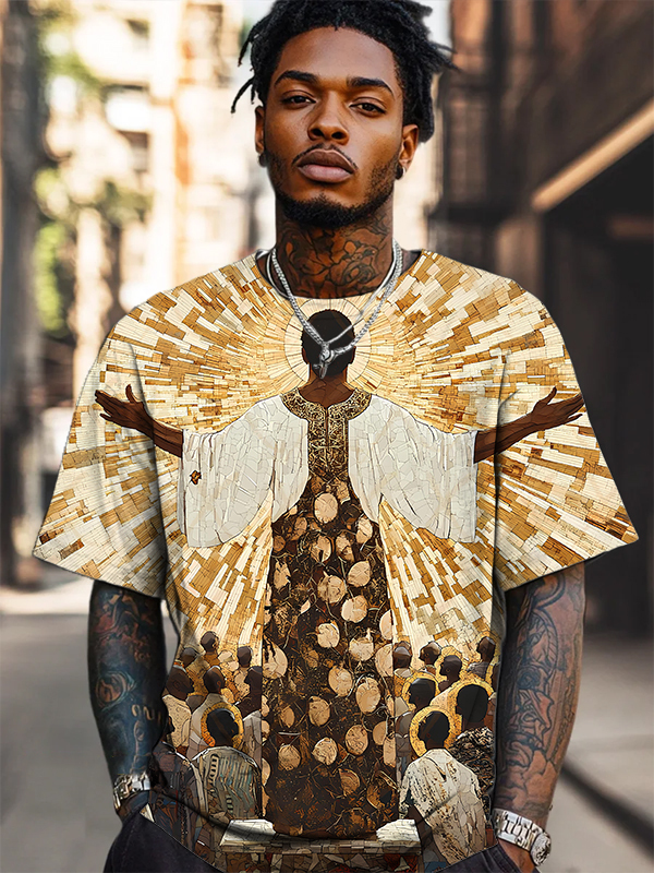 Men's Black Jesus Faith Art Print T-Shirt-Styleame