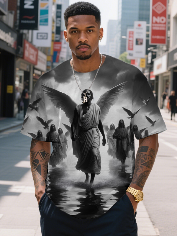 Men's Black Jesus Believers Art Print T-Shirt-Styleame