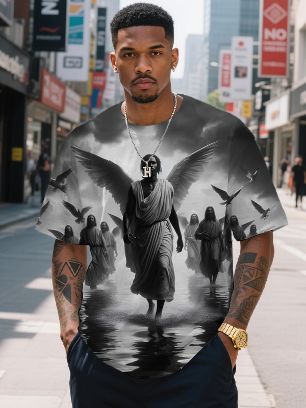 Men's Black Jesus Believers Art Print T-Shirt-Styleame
