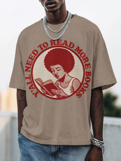 Men's Y'All Need To Read More Books Print Cotton Casual T-Shirt-Styleame
