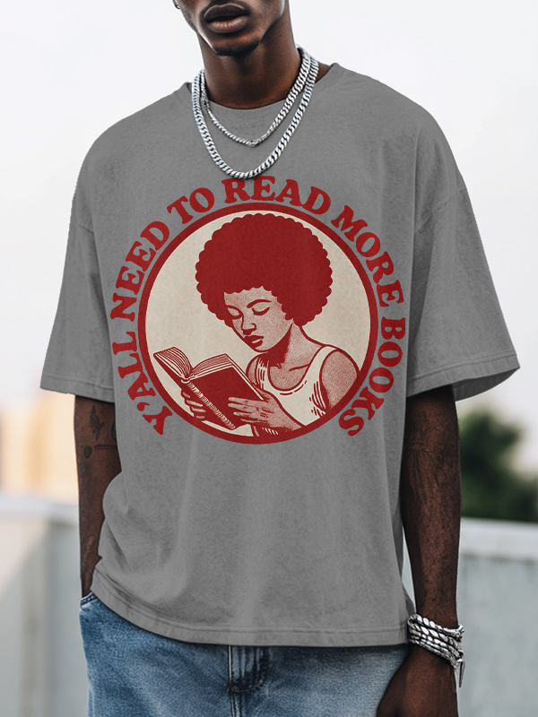 Men's Y'All Need To Read More Books Print Cotton Casual T-Shirt-Styleame