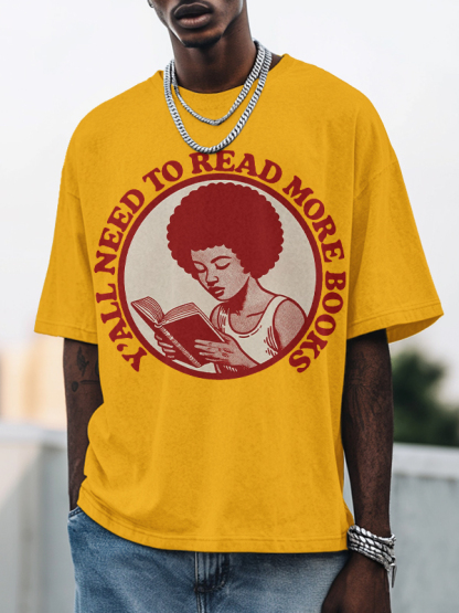 Men's Y'All Need To Read More Books Print Cotton Casual T-Shirt-Styleame