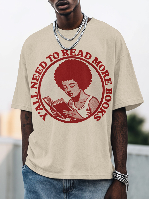 Men's Y'All Need To Read More Books Print Cotton Casual T-Shirt-Styleame