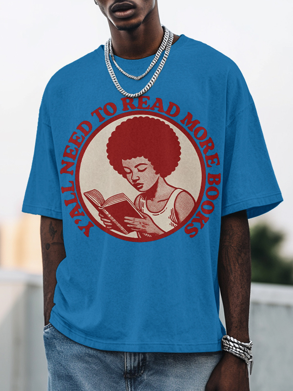 Men's Y'All Need To Read More Books Print Cotton Casual T-Shirt-Styleame