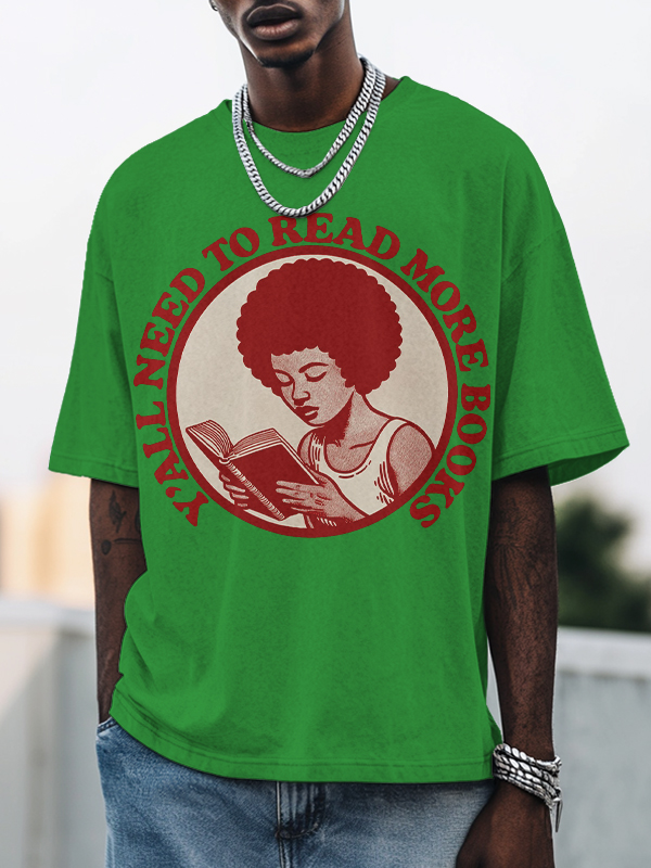 Men's Y'All Need To Read More Books Print Cotton Casual T-Shirt-Styleame