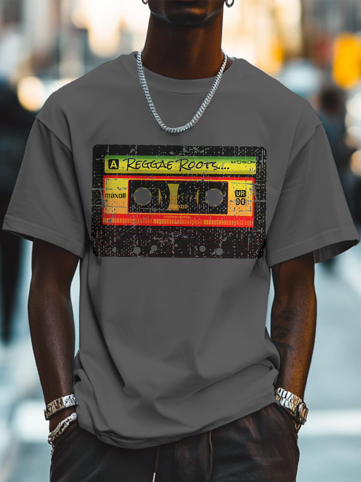 Men's Reggae Roots Tapes Print Cotton Casual T-Shirt-Styleame
