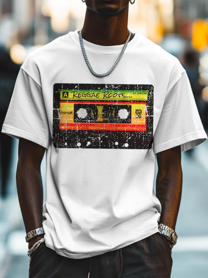 Men's Reggae Roots Tapes Print Cotton Casual T-Shirt-Styleame