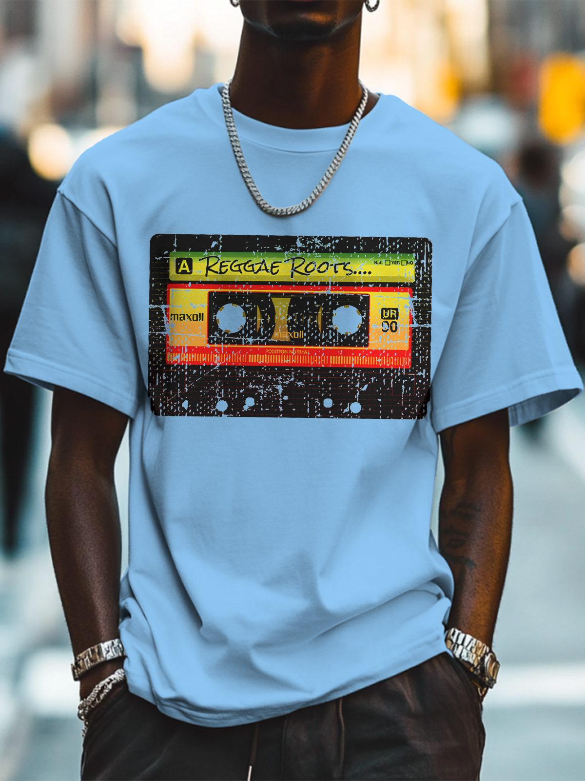 Men's Reggae Roots Tapes Print Cotton Casual T-Shirt-Styleame