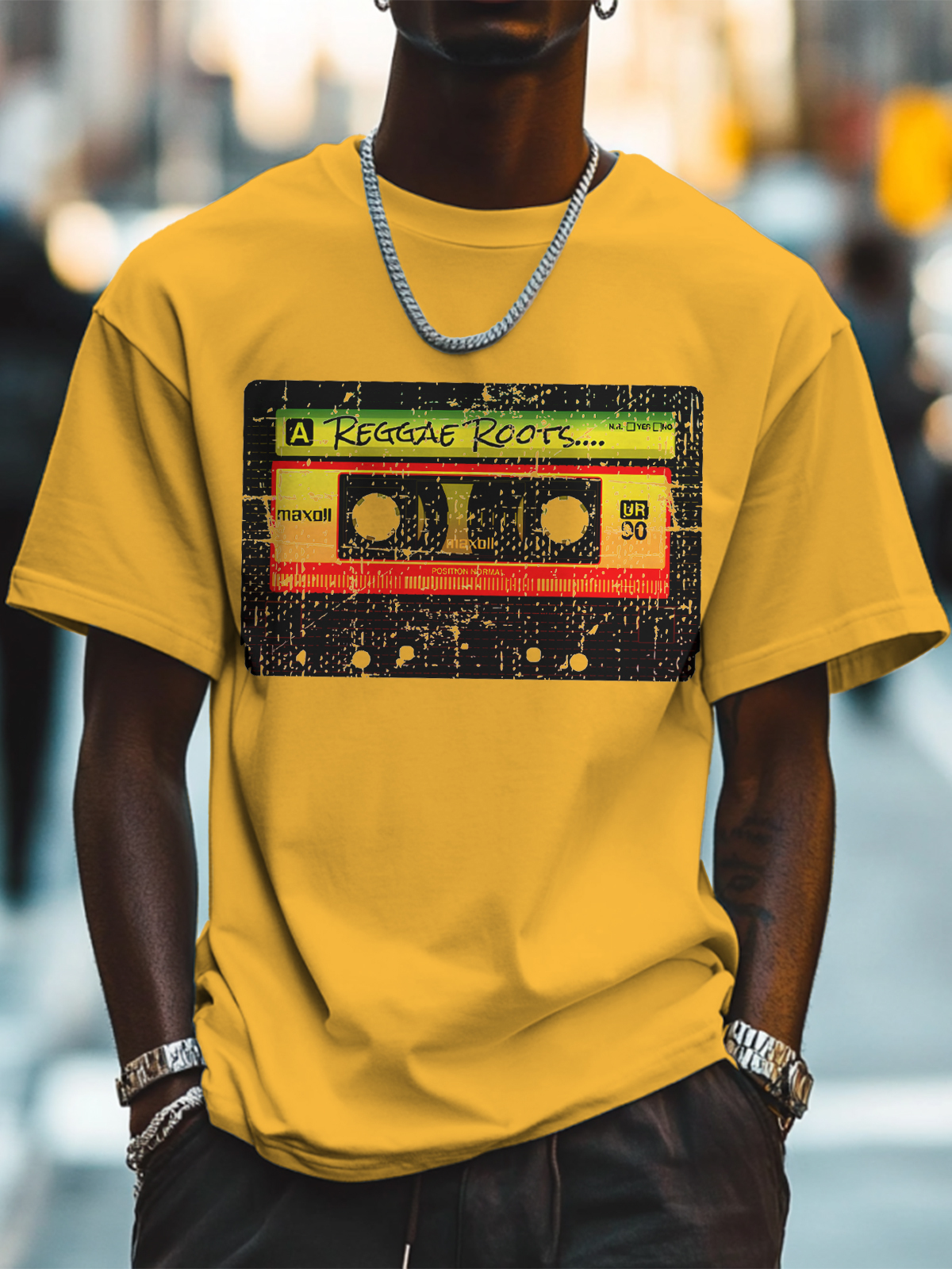 Men's Reggae Roots Tapes Print Cotton Casual T-Shirt-Styleame