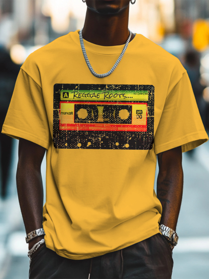 Men's Reggae Roots Tapes Print Cotton Casual T-Shirt-Styleame