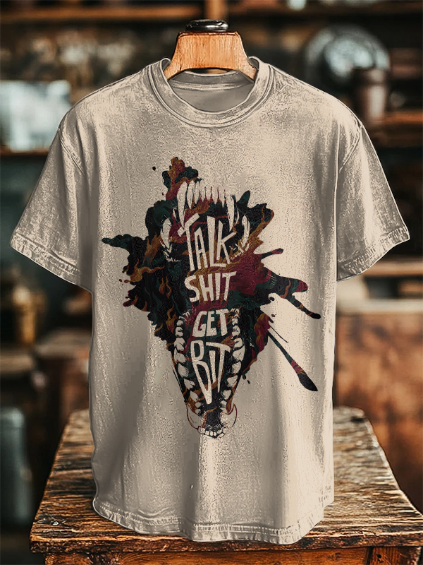 Men's Talk Shit Get Bit Graphic Print Cotton Casual T-Shirt-Styleame