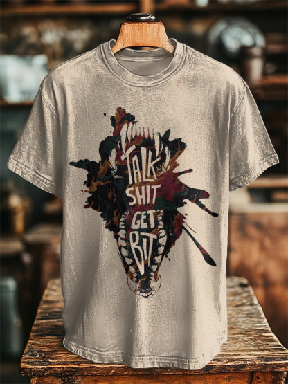 Men's Talk Shit Get Bit Graphic Print Cotton Casual T-Shirt-Styleame
