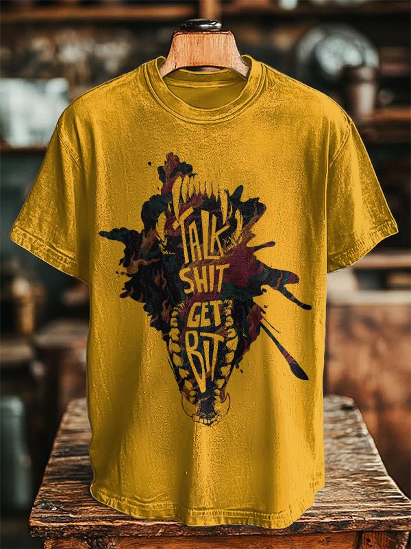 Men's Talk Shit Get Bit Graphic Print Cotton Casual T-Shirt-Styleame