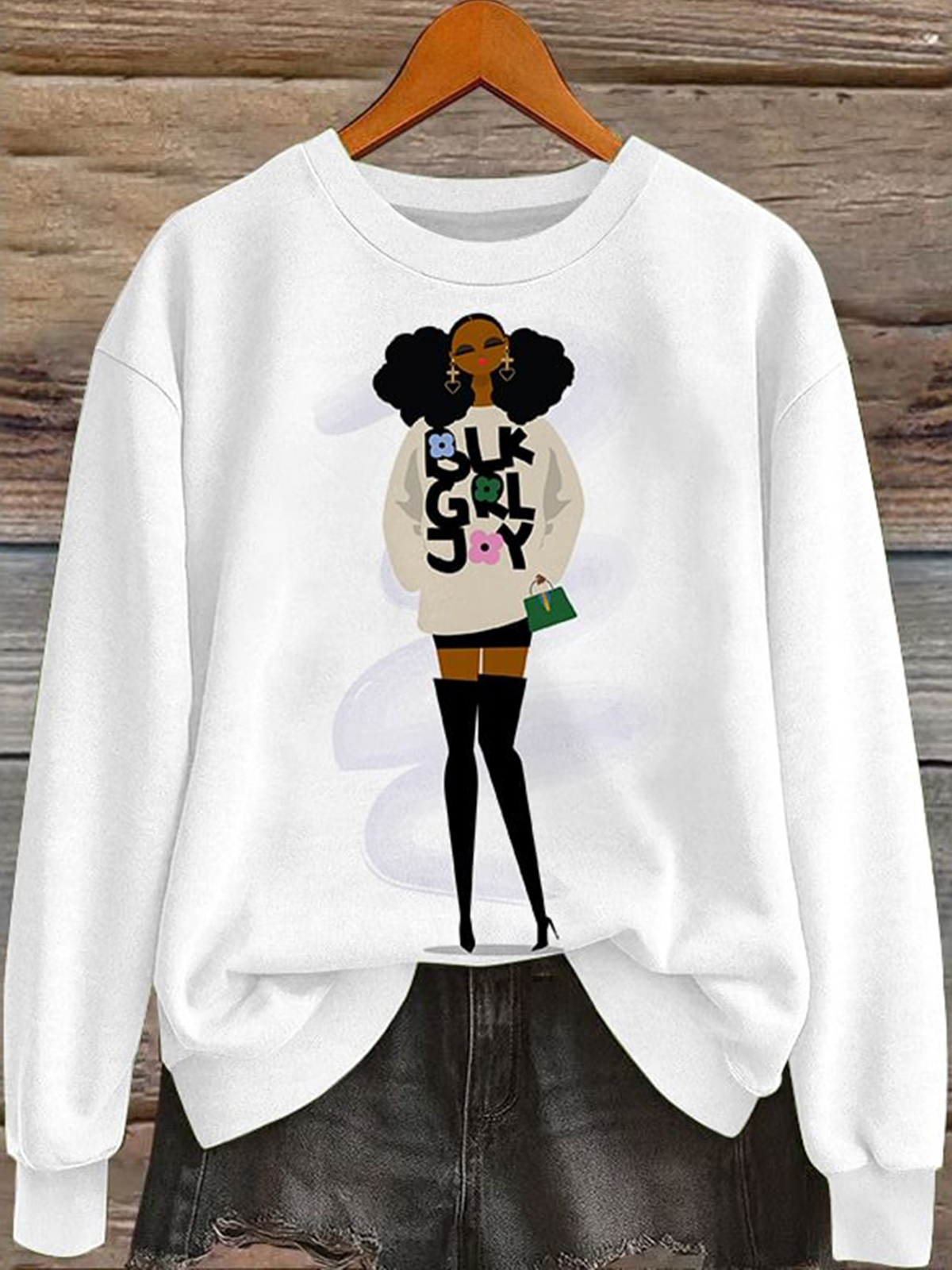 Women's Black Girl Joy Print Sweatshirt-Styleame
