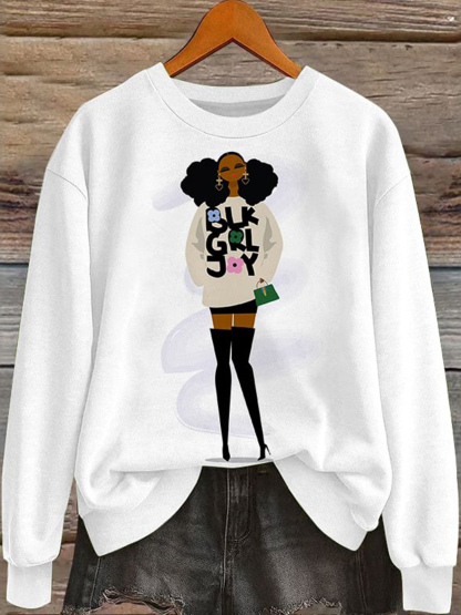 Women's Black Girl Joy Print Sweatshirt-Styleame