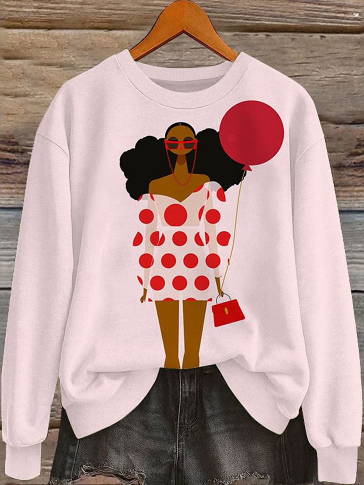 Women's Balloon Black Girl In A Puffy Dress Print Sweatshirt-Styleame