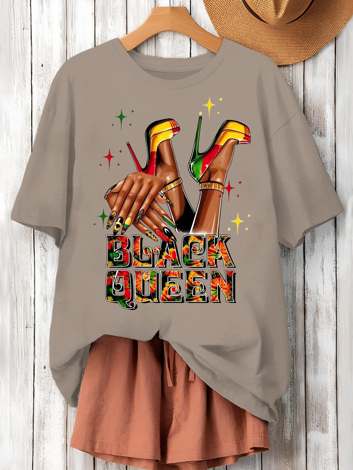 Women's Black Queen Print Cotton Casual T-Shirt-Styleame