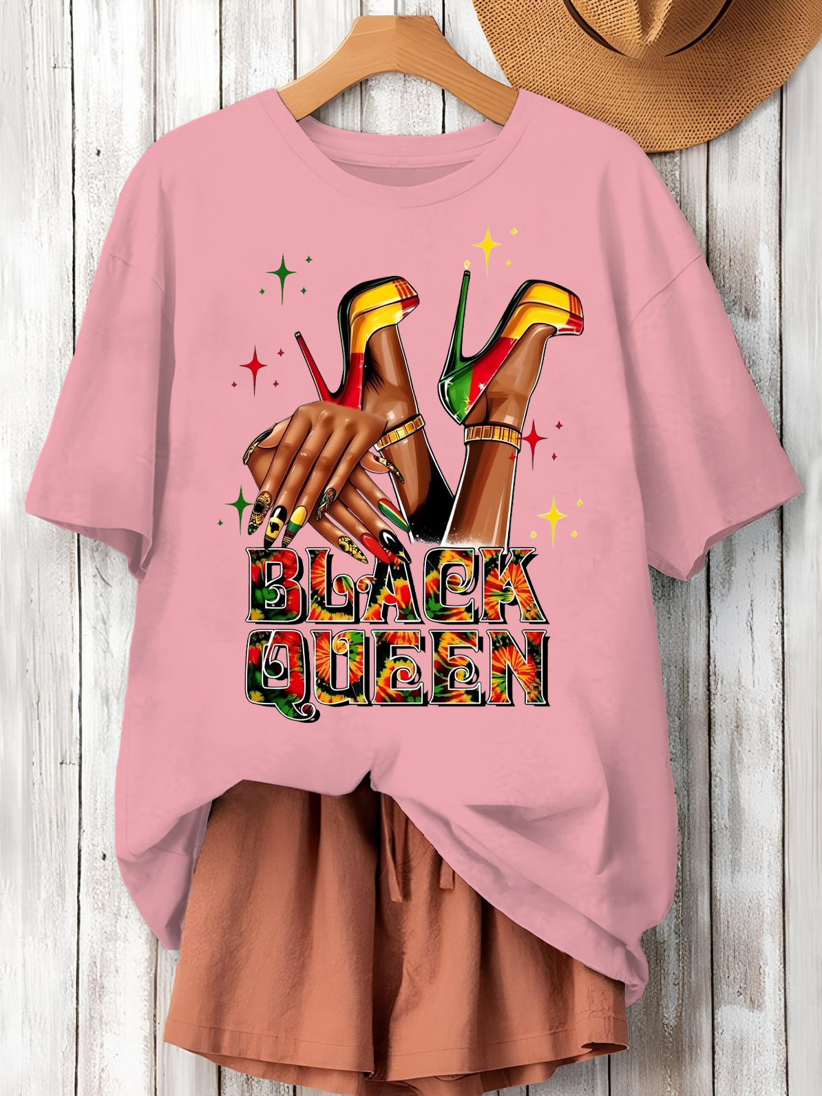 Women's Black Queen Print Cotton Casual T-Shirt-Styleame