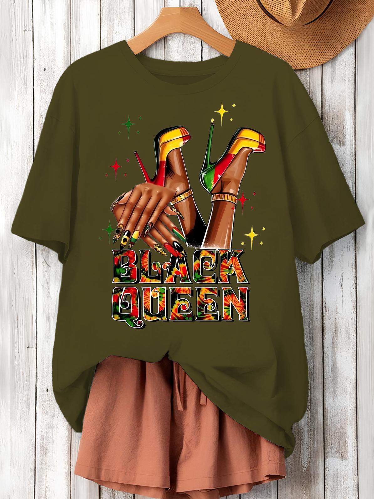 Women's Black Queen Print Cotton Casual T-Shirt-Styleame