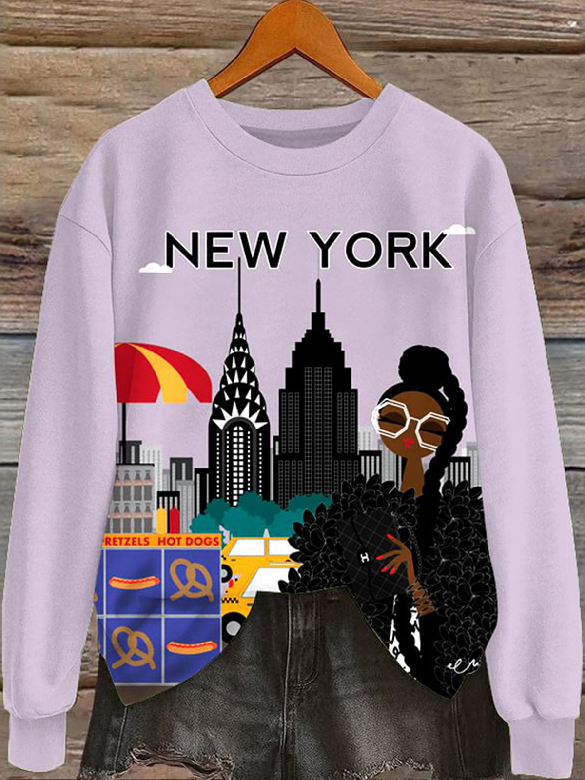 Women's Brown Girl New York Print Sweatshirt-Styleame