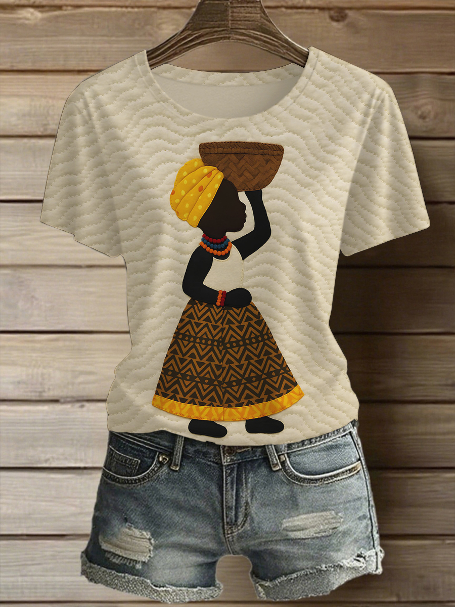 Women's African Woman Texture Art Print Casual T-Shirt-Styleame