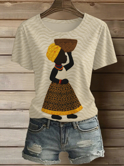 Women's African Woman Texture Art Print Casual T-Shirt-Styleame