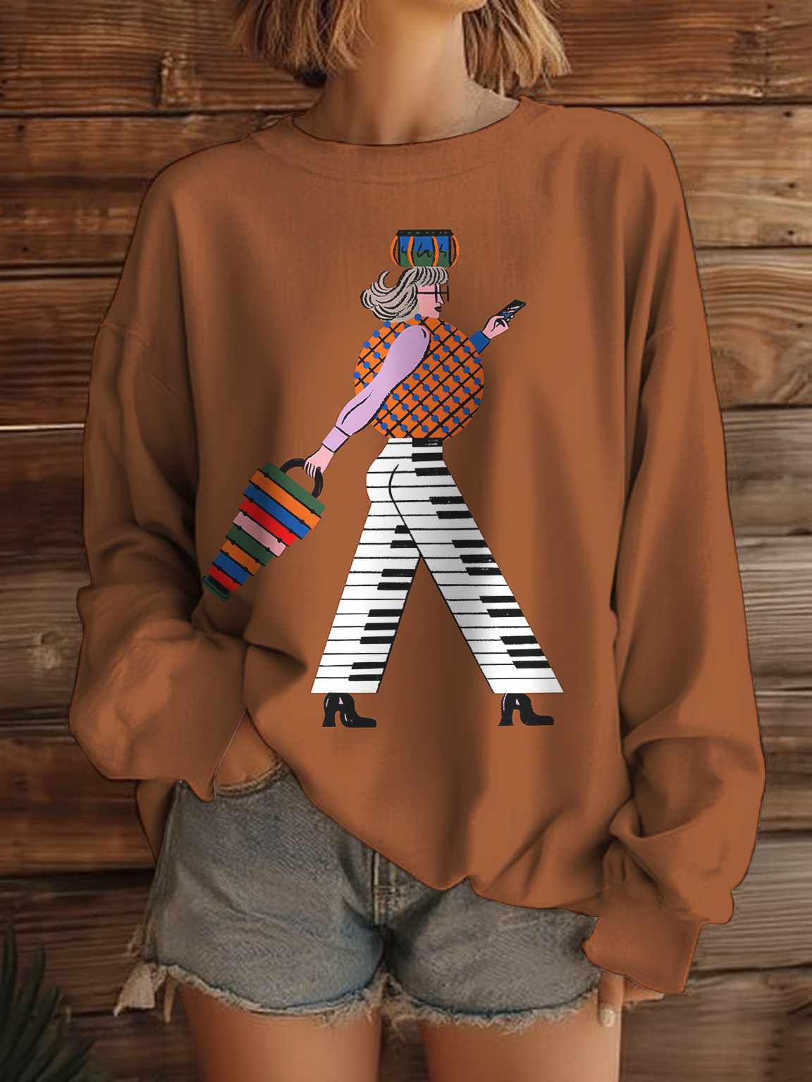 Women's Abstract Piano Geometric Art Fashion Woman Print Casual Sweatshirt-Styleame