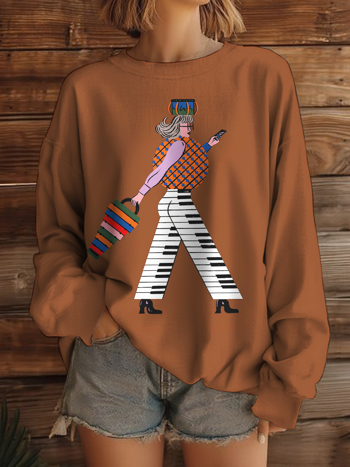 Women's Abstract Piano Geometric Art Fashion Woman Print Casual Sweatshirt-Styleame