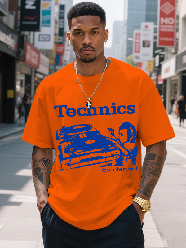 Men's Technics Teach Them Well Print Cotton Casual T-Shirt-Styleame