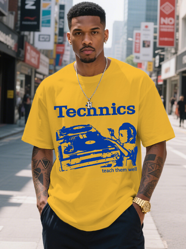Men's Technics Teach Them Well Print Cotton Casual T-Shirt-Styleame