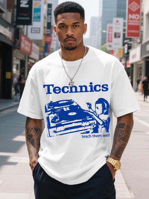Men's Technics Teach Them Well Print Cotton Casual T-Shirt-Styleame