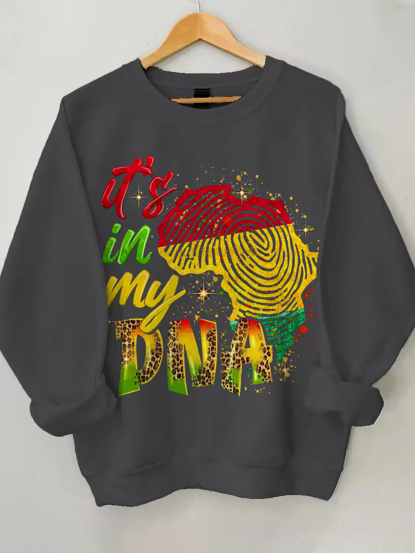 Women's It's In My DNA Afro Art Print Cotton Long Sleeve T-Shirt Thin Sweatshirt-Styleame
