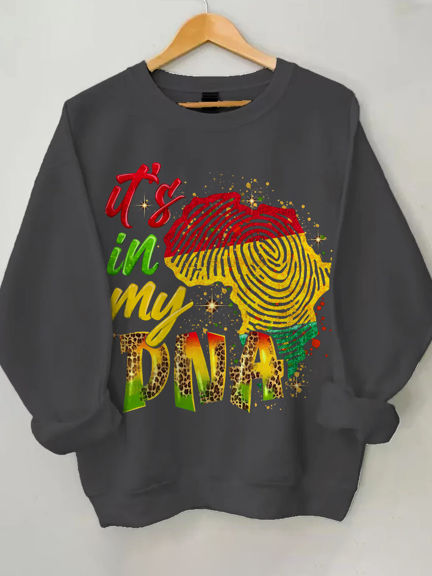 Women's It's In My DNA Afro Art Print Cotton Long Sleeve T-Shirt Thin Sweatshirt-Styleame