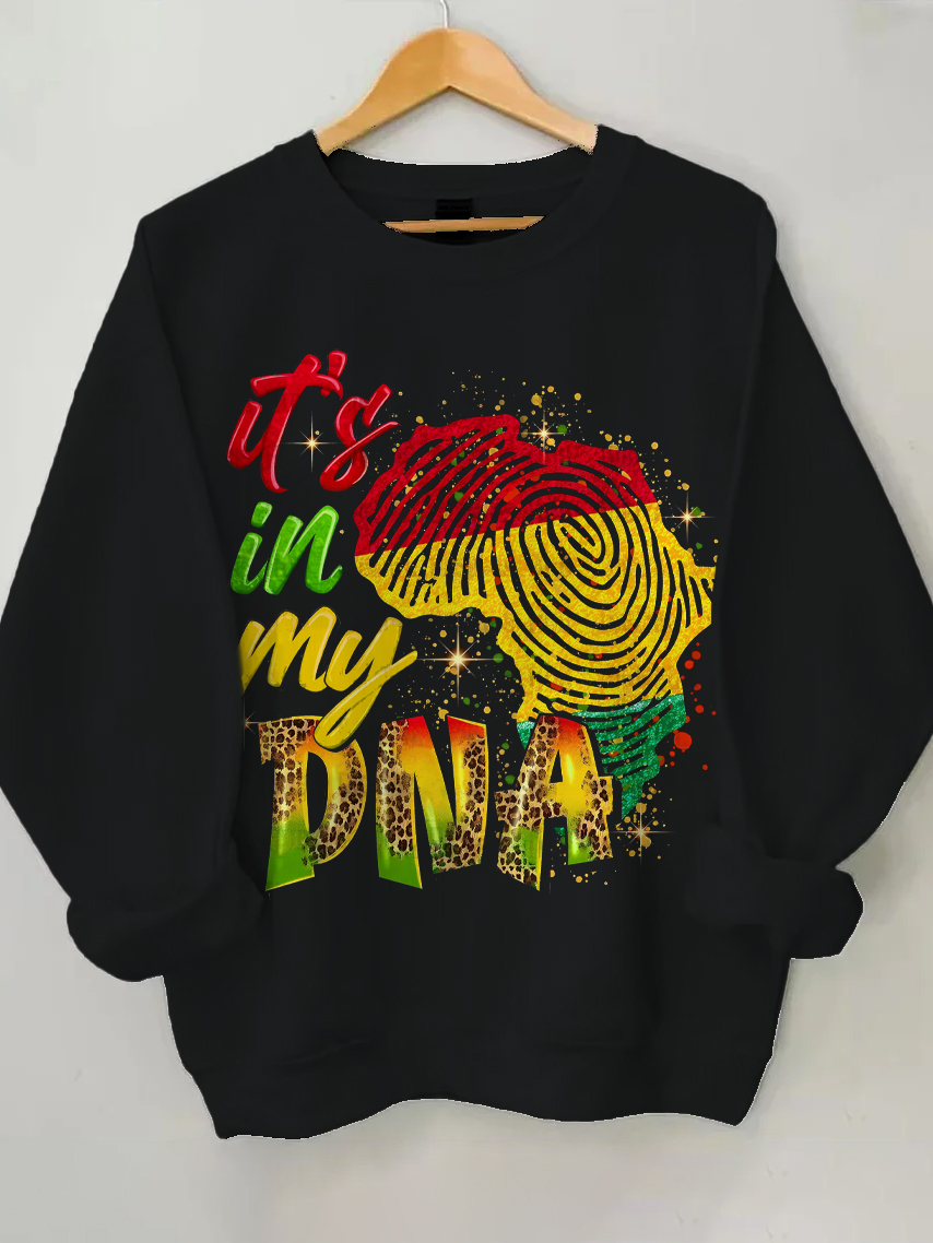 Women's It's In My DNA Afro Art Print Cotton Long Sleeve T-Shirt Thin Sweatshirt-Styleame