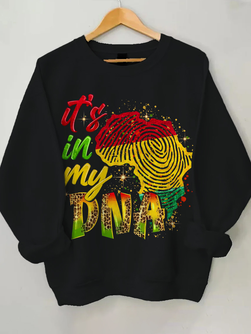 Women's It's In My DNA Afro Art Print Cotton Long Sleeve T-Shirt Thin Sweatshirt-Styleame