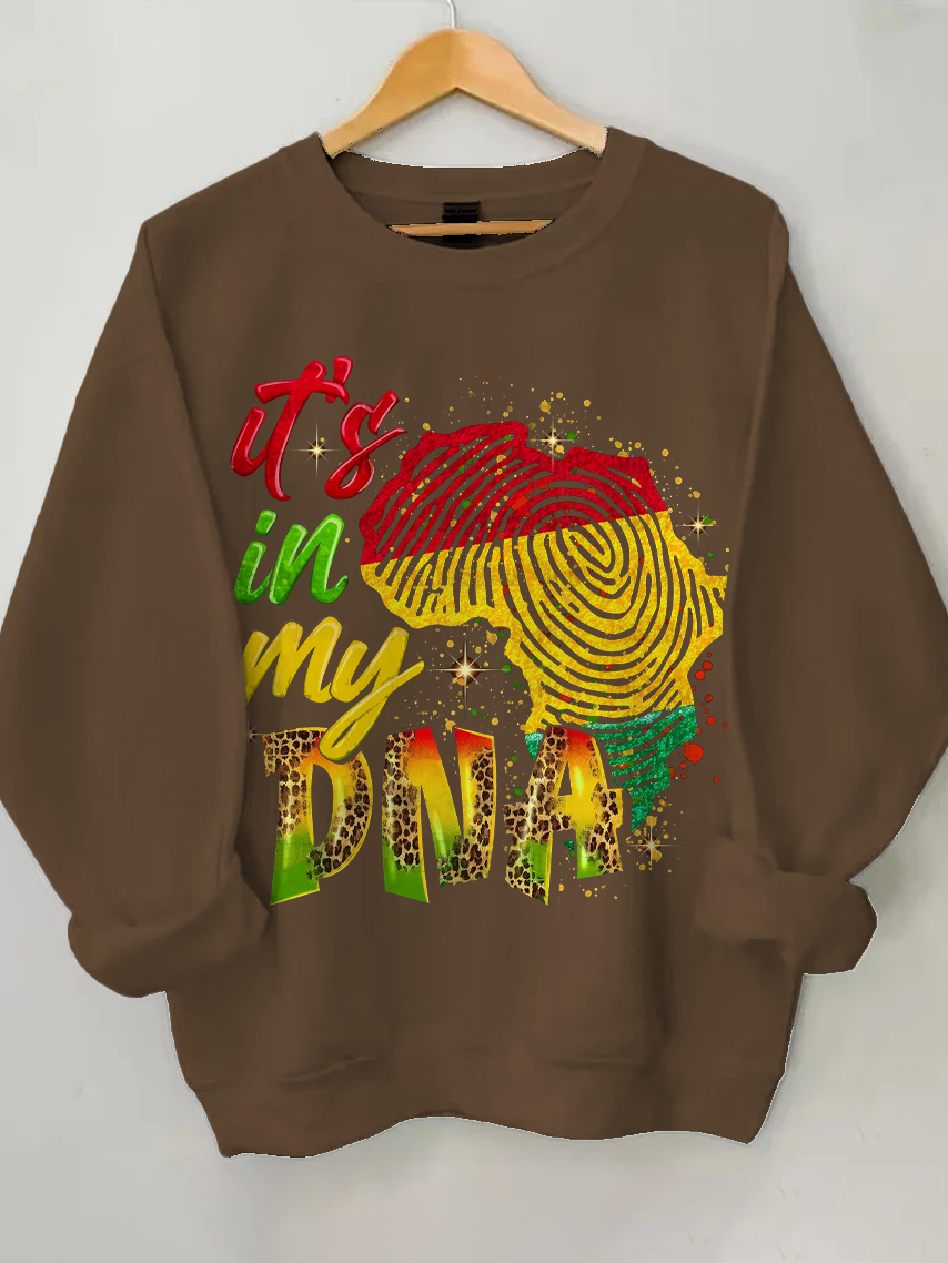 Women's It's In My DNA Afro Art Print Cotton Long Sleeve T-Shirt Thin Sweatshirt-Styleame