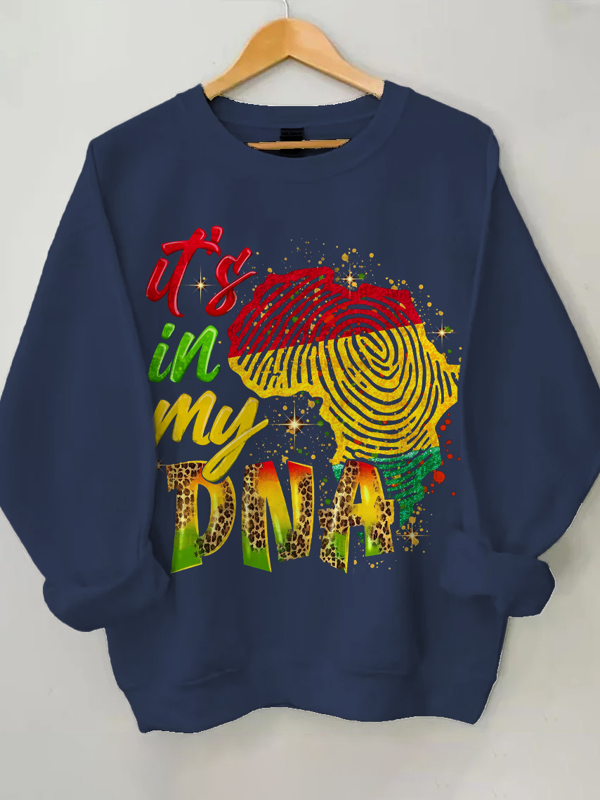 Women's It's In My DNA Afro Art Print Cotton Long Sleeve T-Shirt Thin Sweatshirt-Styleame