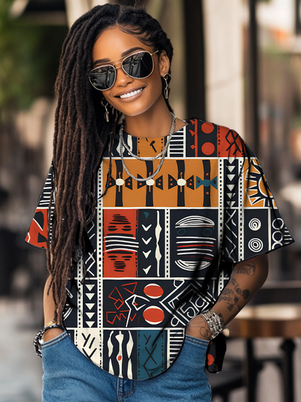 Women's Ethnic Element Pattern Art Print Casual T-Shirt-Styleame