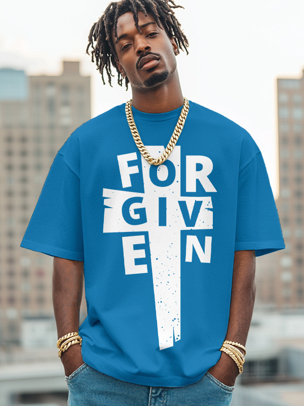 Men's Forgiven Cross Pattern Print Cotton Casual T-Shirt-Styleame
