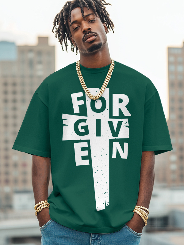 Men's Forgiven Cross Pattern Print Cotton Casual T-Shirt-Styleame