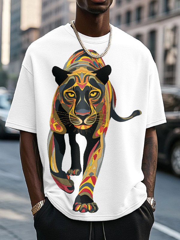 Men's Black Panther Colorful Art Print Cotton Casual T-Shirt-Styleame