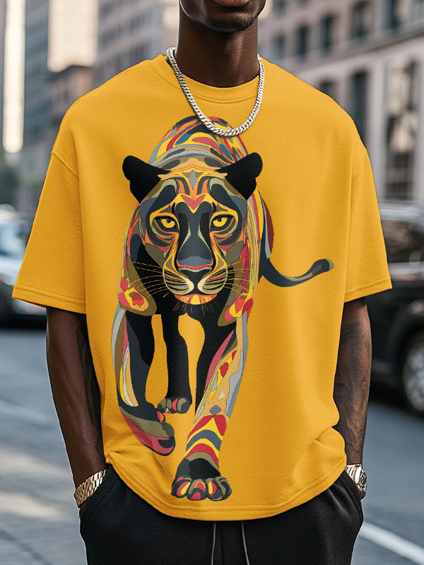 Men's Black Panther Colorful Art Print Cotton Casual T-Shirt-Styleame