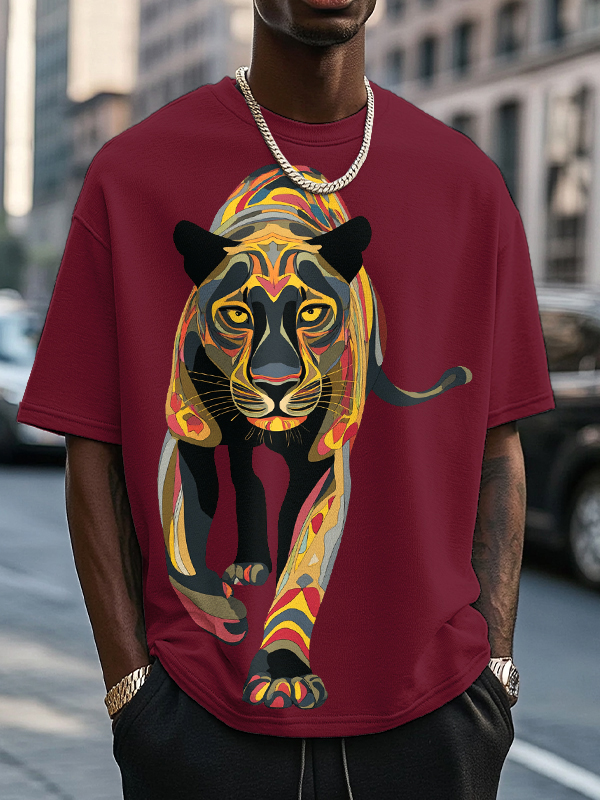 Men's Black Panther Colorful Art Print Cotton Casual T-Shirt-Styleame